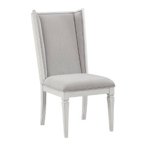 22.25" Katia Dining Chair Light Gray Linen and Weathered White Finish - Acme Furniture - 1 of 4