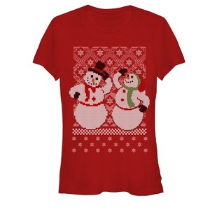 Juniors Womens Lost Gods Jolly Holiday Snowmen T-Shirt - 1 of 3