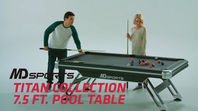 MD Sports 7.5' Black and Silver Pool Table with Steel Legs