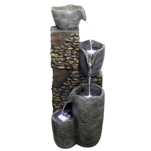 42" Resin Outdoor 4-Tier Stone Bowl Fountain with LED Lights Gray - Alpine Corporation: Weatherproof, Rust-Resistant Garden Decor - 1 of 4