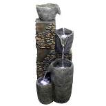 42" Resin Outdoor 4-Tier Stone Bowl Fountain with LED Lights Gray - Alpine Corporation