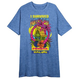 One Piece Live Action I Survived Party's Bar Crew Neck Short Sleeve Blue Heather Women's Night Shirt - 1 of 2