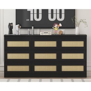 Jojoka Rattan Chest of Drawers with Charging Station, 9 Drawer Wood Dresser for Bedroom, Living Room, Hallway - 1 of 4