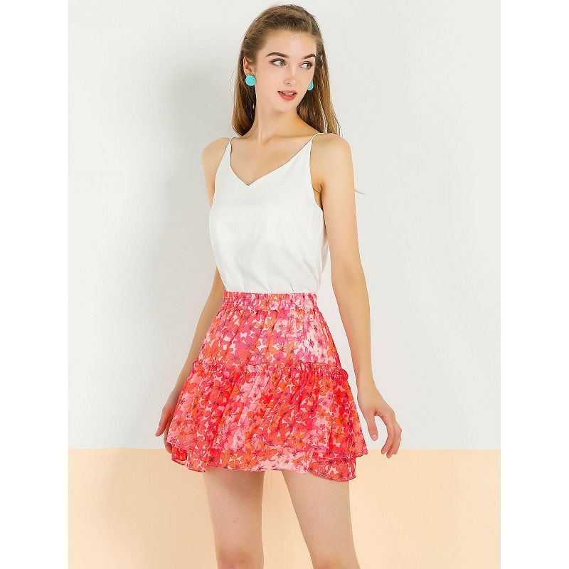 Allegra K Women's Summer Floral Tiered Ruffle Cute Mini Skirt, 3 of 8