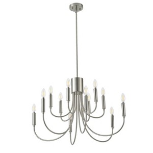 Modern 12-Light Brushed Nickel Chandelier, Tiered Metal Pendant Fixture for Dining Room or Foyer - 1 of 4