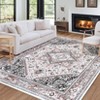 Vintage Washable Floral Area Rug: Non-Slip Distressed Oriental Carpet with Medallion – Low-Pile Accent Floor Mat for Living Room, Laundry Room - 3 of 4