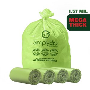 Simply Bio 96 Gallon Compostable Trash Bags Liners Flat-Top, Heavy Duty Extra Thick 1.57 Mil, 363.4 Liter, 40 Bags - 1 of 4