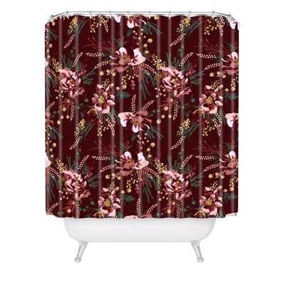 red and teal shower curtain