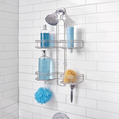 Satin Metal Over Shower Head Hanging Caddy with 4 Compartments