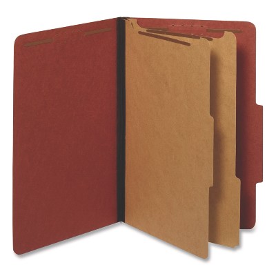 Pendaflex Reinforced Pressboard Classification Folders, 2.5" Expansion, 2 Dividers, 6 Fasteners, Legal Size, Red Exterior, 10/Box