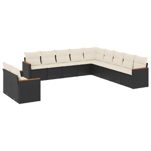 vidaXL 11 Piece Patio Sofa Set with Cushions Black and Cream Poly Rattan - Without Table - 1 of 4