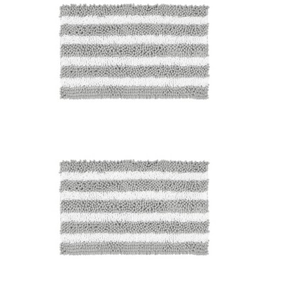 Unique Bargains Chenille Striped Absorbent Non-Slip Plush Floor Mats for Bathroom 2 Pcs