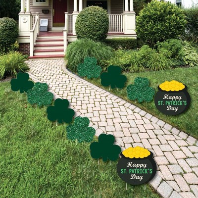 Big Dot of Happiness St. Patrick's Day - Shamrock and Pot of Gold Lawn Decorations - Outdoor Saint Patty's Day Party Yard Decorations - 10 Piece