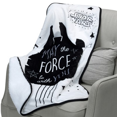 Star Wars Millennium Falcon Reversible Sherpa Baby Blanket - White and Black