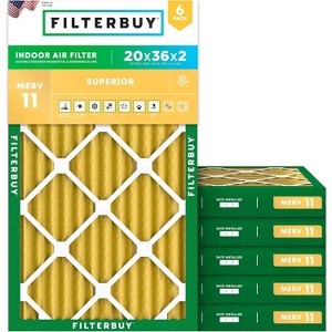 Filterbuy 20x36x2 Air Filter (6-Pack), Pleated MERV 11 Allergen Defense Replacement HVAC AC Furnace Filters (Actual Size: 19.50 x 35.50 x 1.75) - 1 of 4