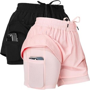 Ultra Performance Gym Shorts Women Pack of 2, Nylon Compression Workout Shorts Women with Liner - 1 of 4