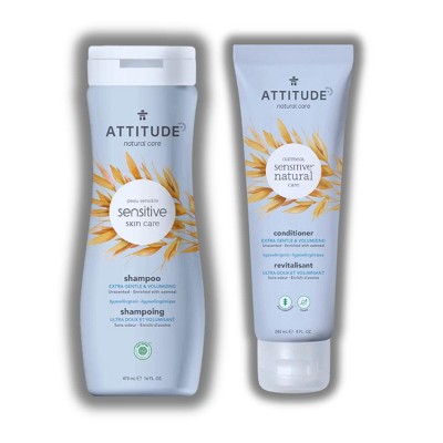 Attitude (UNSCENTED) Natural Care Oatmeal Sensitive Natural Volume & Shine Shampoo (16 oz) & Conditioner (8 oz) | Vegan)  DUO SET