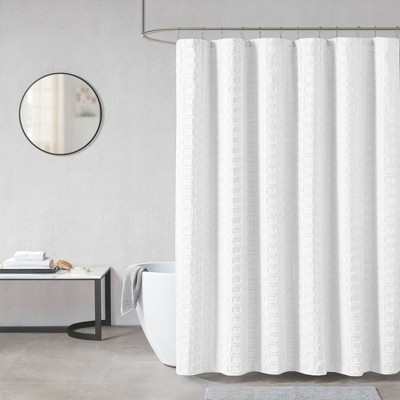 Gridd Woven Clipped Solid Shower Curtain White