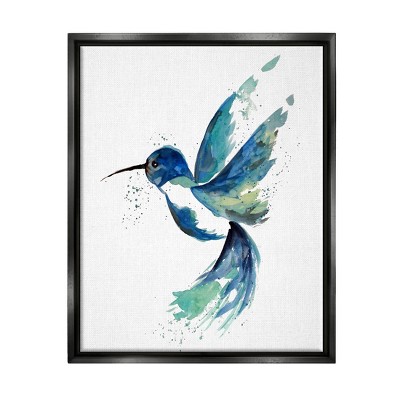 Stupell Industries Modern Blue Hummingbird Flying Framed Floater Canvas Wall Art