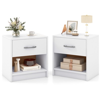 Tangkula 2 PCS Nightstand w/ Drawer Side Table w/ Slide-out Drawer Open Storage Shelf