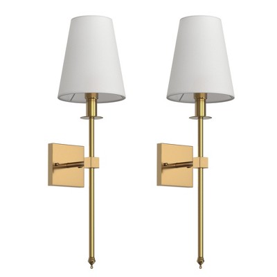 YANSUN 5.9 in.1-Light Gold Mid-Century Wall Sconce with White Fabric Shade for Bathroom Hallway