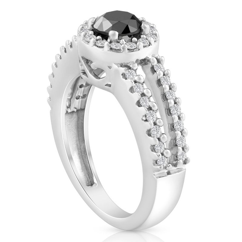 Pompeii3 3/4ct Halo Split Shank Black & White Diamond Ring 14K White Gold, 3 of 6