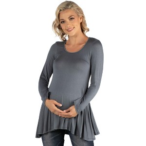24seven Comfort Apparel Womens Long Sleeve Solid Color Swing Style Flared Maternity Tunic Top - 1 of 4