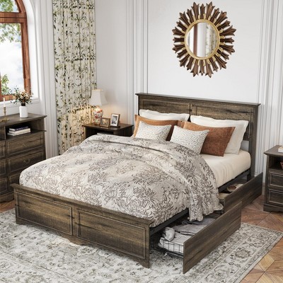 Brafab Queen Bed Frame with Headboard & 4 Underbed Storage Drawers, Platform Bed,No Box Spring Needed, Low Profile Modern Bedroom Furniture
