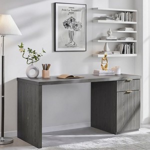 60" Executive Desk, Wood Modern Home Office Desk with Drawer & Cabinet, Fluted Computer Writing Desk for Living Room, Bedroom - 1 of 4