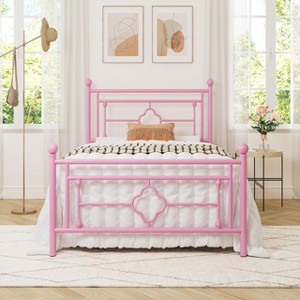 Allewie Metal Platform Bed Frame with Victorian Vintage Headboard and Footboard/Mattress Foundation/Under Bed Storage/No Box Spring Needed/Noise-Free/Easy Assembly - 1 of 4