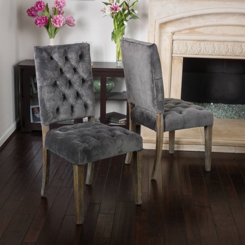 Set of 2 Saltillo New Velvet Dining Chair Charcoal - Christopher Knight Home, 4 of 7