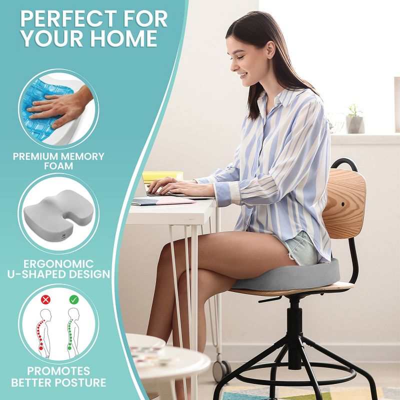 Node Gel-Enhanced Memory Foam Seat Cushion, Velour Ergonomic Orthopedic Comfort Pad, Ideal Pillow for Office Desk Chair, Wheelchair, Car & Truck, 5 of 8