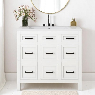 Mshliw 36" Bathroom Vanity Cabinet with Resin Sink, 4 Drawers, 2 Doors, Adjustable Shelves – Transitional Design