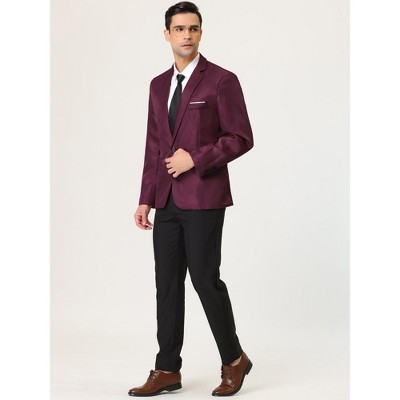 Lars Amadeus Men's Dress Slim Fit Single Breasted One Button Prom Suit Sports Blazer Burgundy X-Large — фото 3