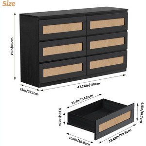 Jojoka Natural Multi-Purpose Wood Dresser – 6-Drawer Rattan Storage Chest for Bedroom, Living Room, Entryway & TV Stand - 1 of 4