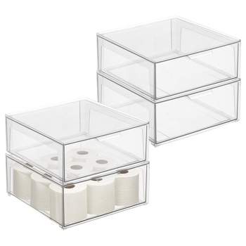  mDesign Plastic Stackable Bathroom Storage Organizer Bin  Containers with Front Pull Drawer for Bathroom Countertop, Vanity, Closet  Shelves - Holder for Beauty Accessories - Lumiere Collection - Clear : Home  & Kitchen