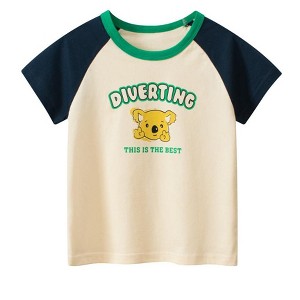 MyKids-USA Boys’ Koala Cartoon Print Color Patchwork T-Shirt In European And American Style - 1 of 4