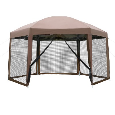 BestMassage 13ft Hexagonal Pop-Up Gazebo for Outdoor Patio & Camping, Brown