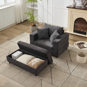 TinyHomie Chaise Lounge Chair with Removable Storage Ottoman Accent Sofa Bed Upholstered Sleeper Couch Bed with Pillows, Gray - 1 of 4