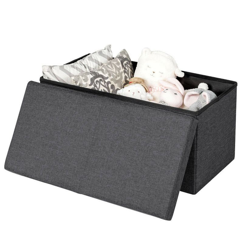 Tangkula Dark Grey 30" Storage Folding Ottoman with Lift Top Bed End Bench 80L Storage Space, 3 of 7
