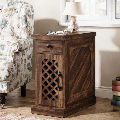 Tribesigns Wood Side Table with Storage Drawer, Vintage Oak