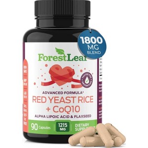 Forest Leaf Red Yeast Rice 1200 MG, Extra Strength Red Rice Yeast with CoQ10 Supplement, Supports Cardiovascular Health - 90 Vegetable Caps - 1 of 4
