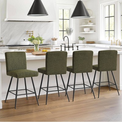 Counter Height Bar Stool Set Of 4 ,Beige Upholstered Linen Counter Stool,27 Inch Stool With Linen Back For Kitchen Island-Tanpinhause