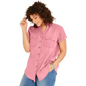 Roaman's Women's Plus Size Seersucker Big Shirt - 1 of 4