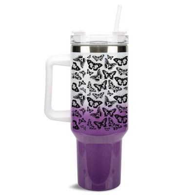 Elanze Designs Small Monarch Butterfly Garden 40 oz. Stainless Steel, Large Water Bottle Coffee Mug, Spill & Leak Resistant, Thermal Travel Tumbler