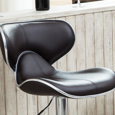 Contemporary Chrome-Finished Adjustable Swivel Barstool, Faux Leather Saddle, Set of 2
