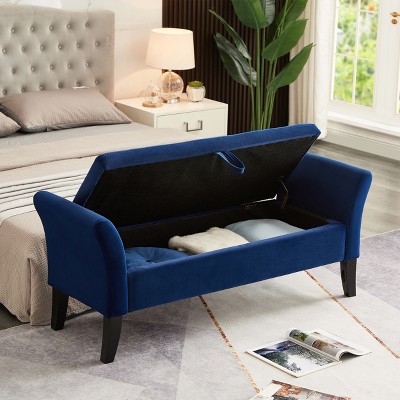 LOVMOR 64.5"Modern Velvet Storage Ottoman Bench,Nails Tufted Upholstered Storage Ottoman for Bedroom, Living Room, Entryway