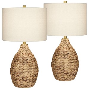 360 Lighting Corona 25 1/2" High Coastal Modern Table Lamps Set of 2 Woven Reed Off-White Shade Living Room Bedroom Bedside (Colors May Vary) - 1 of 4