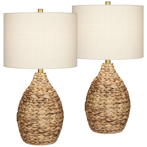 Black Metal Table Lamp, Natural Woven Seagrass Shade