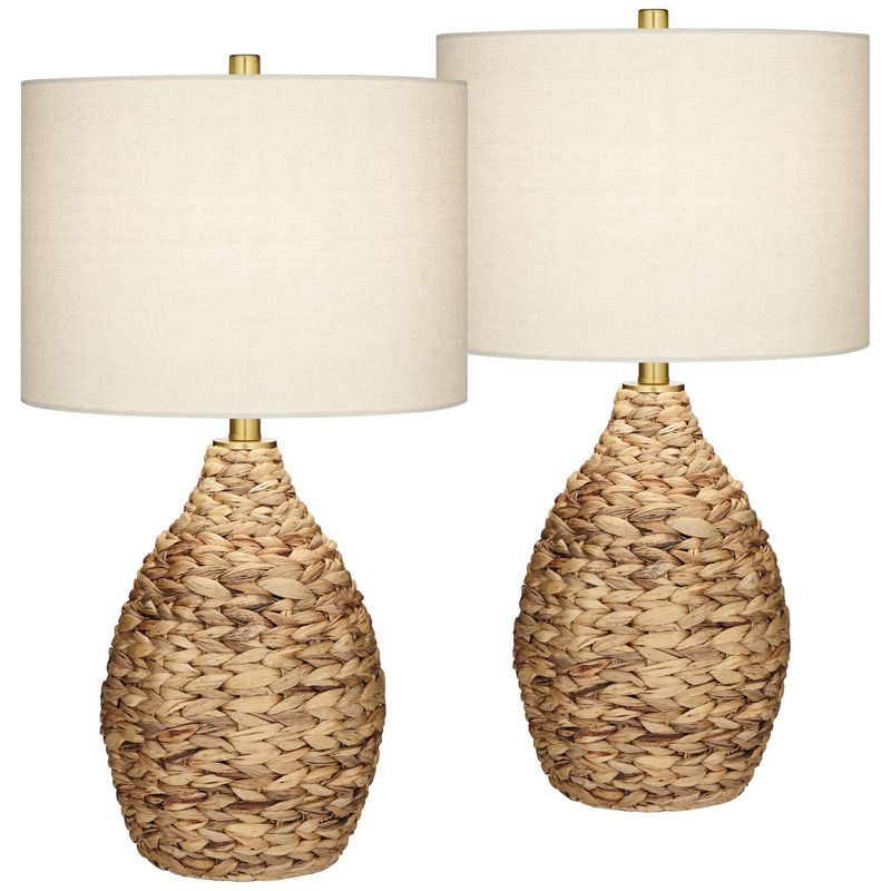 360 Lighting Corona 25 1/2" High Coastal Modern Table Lamps Set of 2 Woven Reed Off-White Shade Living Room Bedroom Bedside (Colors May Vary), 1 of 10